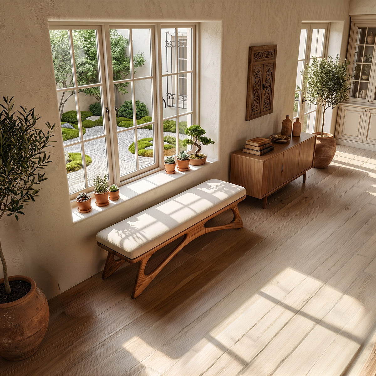Modern Flowing Wood Bench For Furniture Accent - Image 2