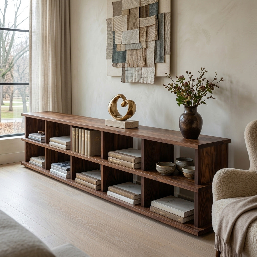 Modern Long Wooden Bookshelf For Living Room Storage - Image 2