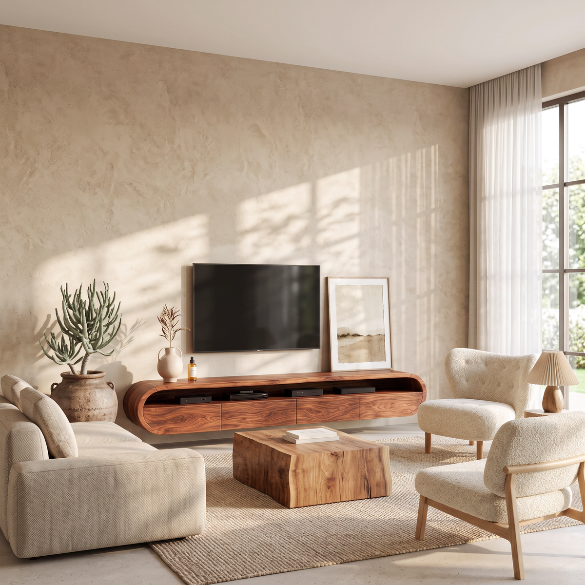 Modern Floating TV Console With Rounded Design For Living Room - Image 2
