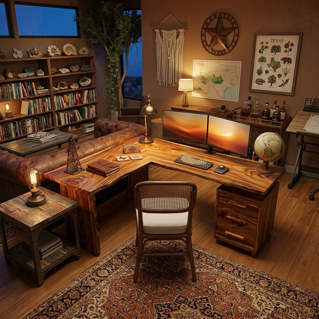 Modern L Shaped Wood Desk With Drawers For Home Office Or Vanity - Image 2