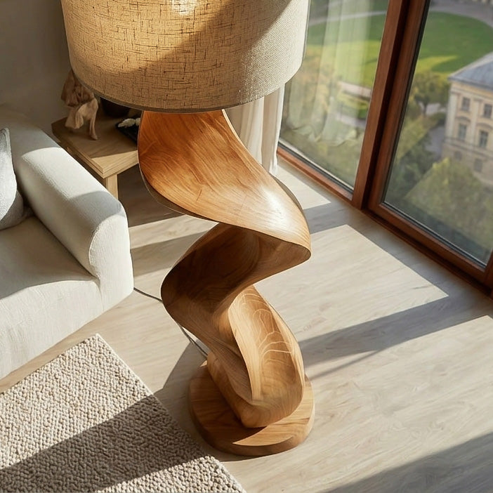 Modern Natural Wood Sculptural Floor Lamp For Living Room Decor - Image 2
