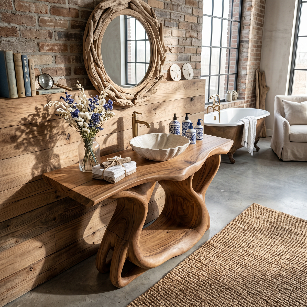 Rustic Solid Wood Vanity For Bathroom Furniture Decor - Image 2