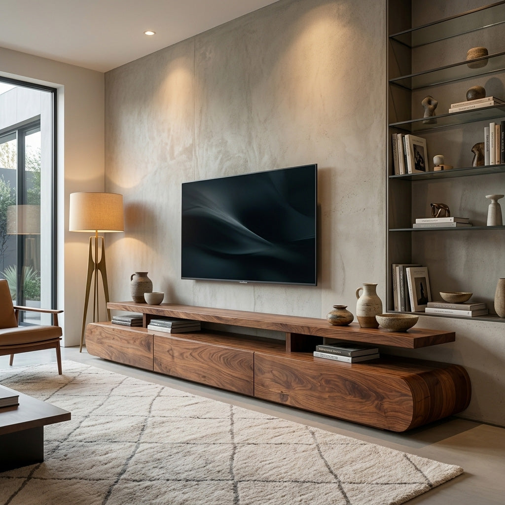 Modern Organic Natural Wood TV Stand For Living Room - Image 2