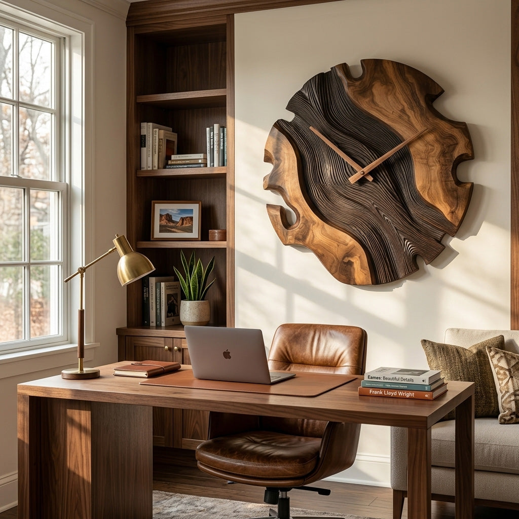 Elegant Sculptural Wooden Wall Clock For Living Room - Image 5