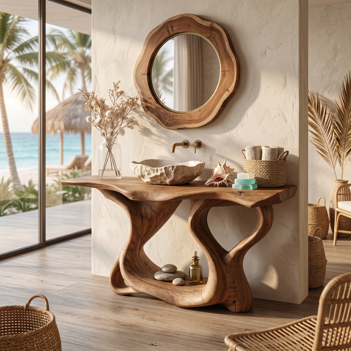 Rustic Solid Wood Vanity For Bathroom Furniture Decor - Image 3