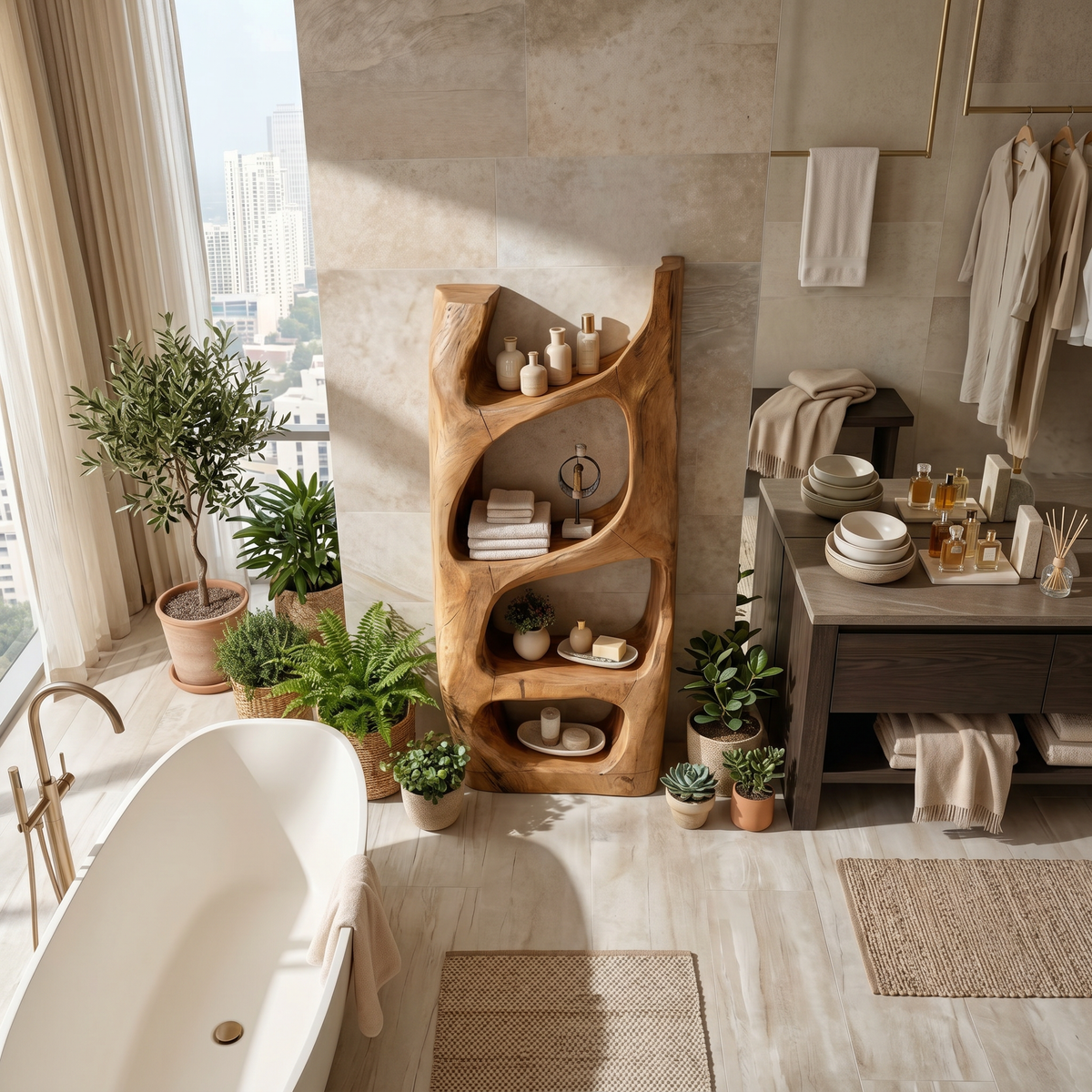 Handcrafted Sculptural Bathroom Shelf For Towels Or Spa Storage - Image 2