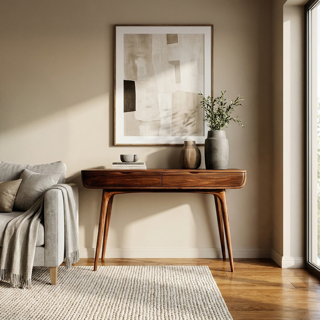 Mid Century Natural Wood Console Table For Hallway Decor - Image 3