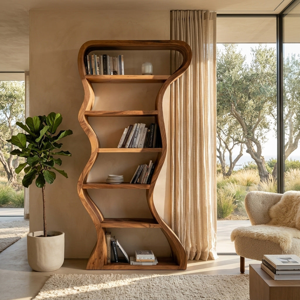 Organic Sculpture Wavy Bookshelf For Living Room Or Office Furniture - Image 2