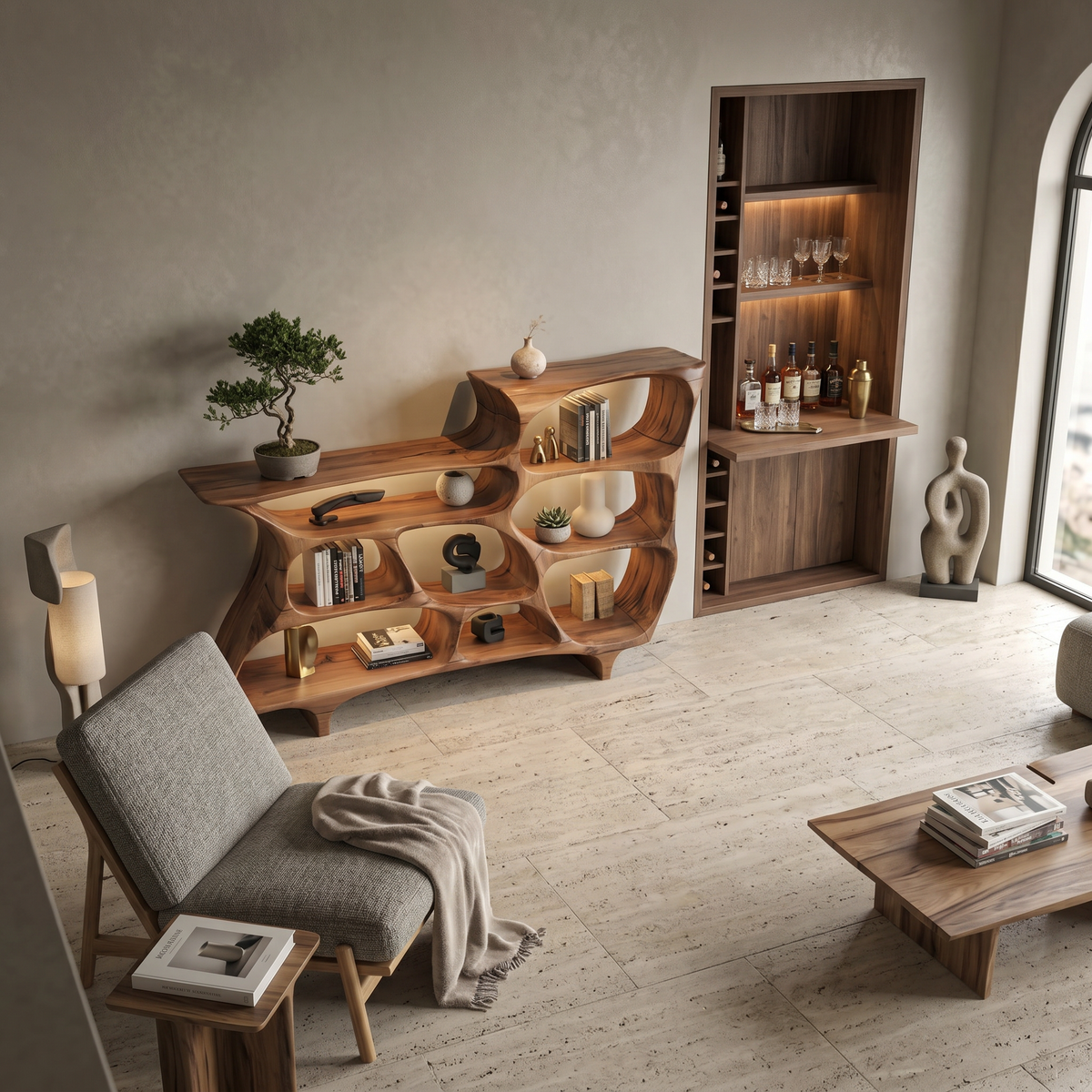 Contemporary Organic Bookshelf With Open Shelves For Living Room Or Office - Image 2
