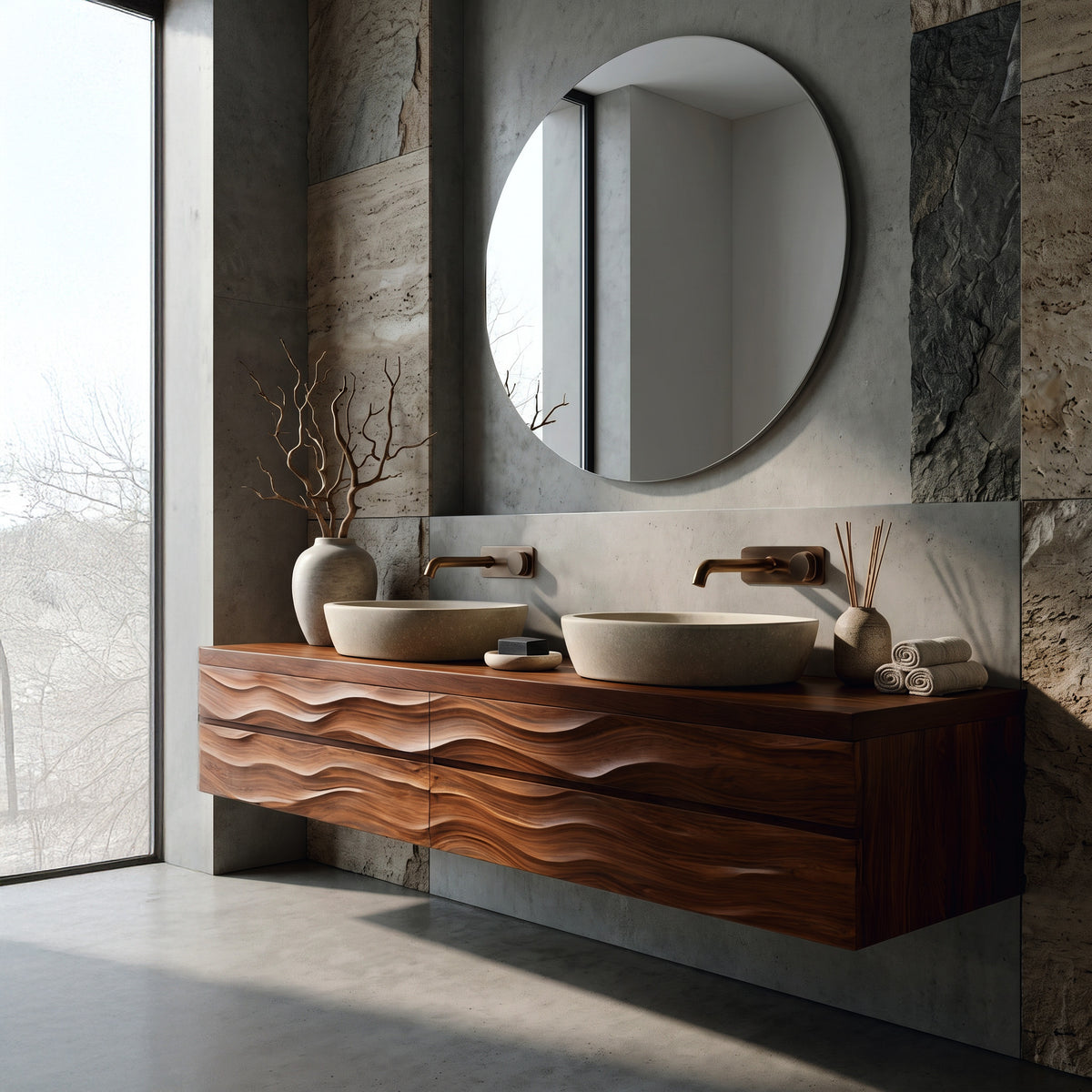 Modern Floating Bathroom Vanity With Wave Texture For Bathroom - Image 2