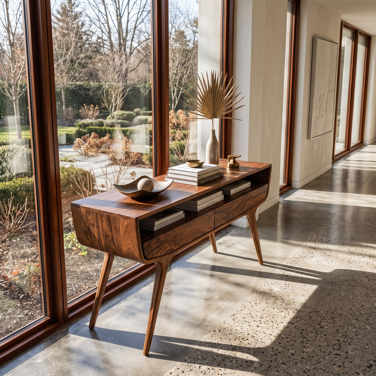 Mid Century Curved Console Table With Drawers For Entryway - Image 2