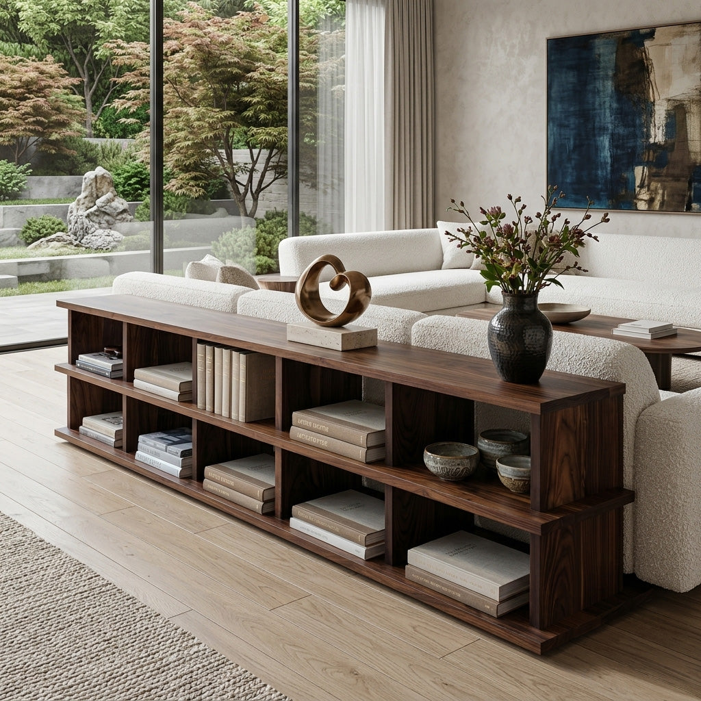 Modern Long Wooden Bookshelf For Living Room Storage - Image 3