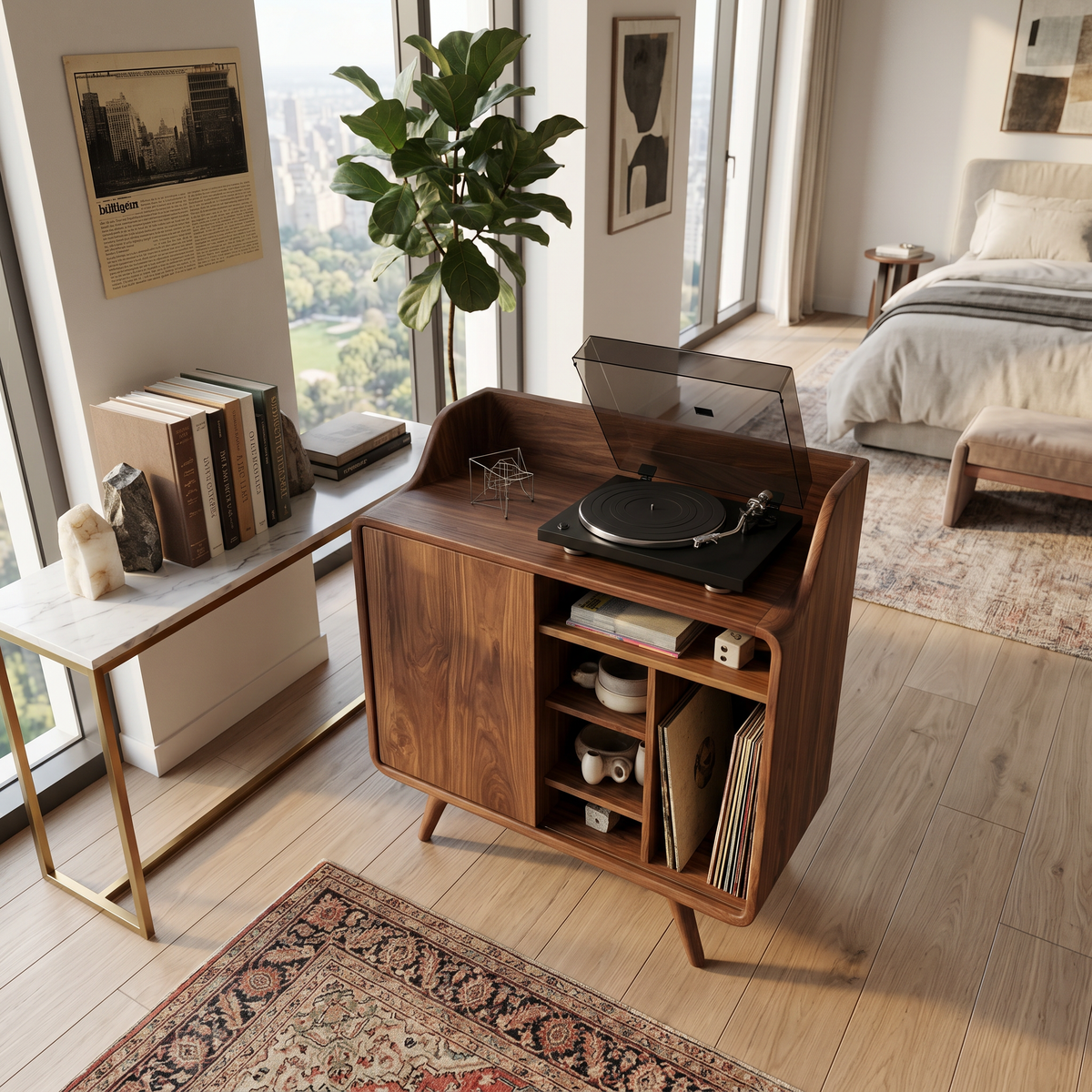 Mid Century Wooden Record Player Stand For Living Room Decor - Image 3