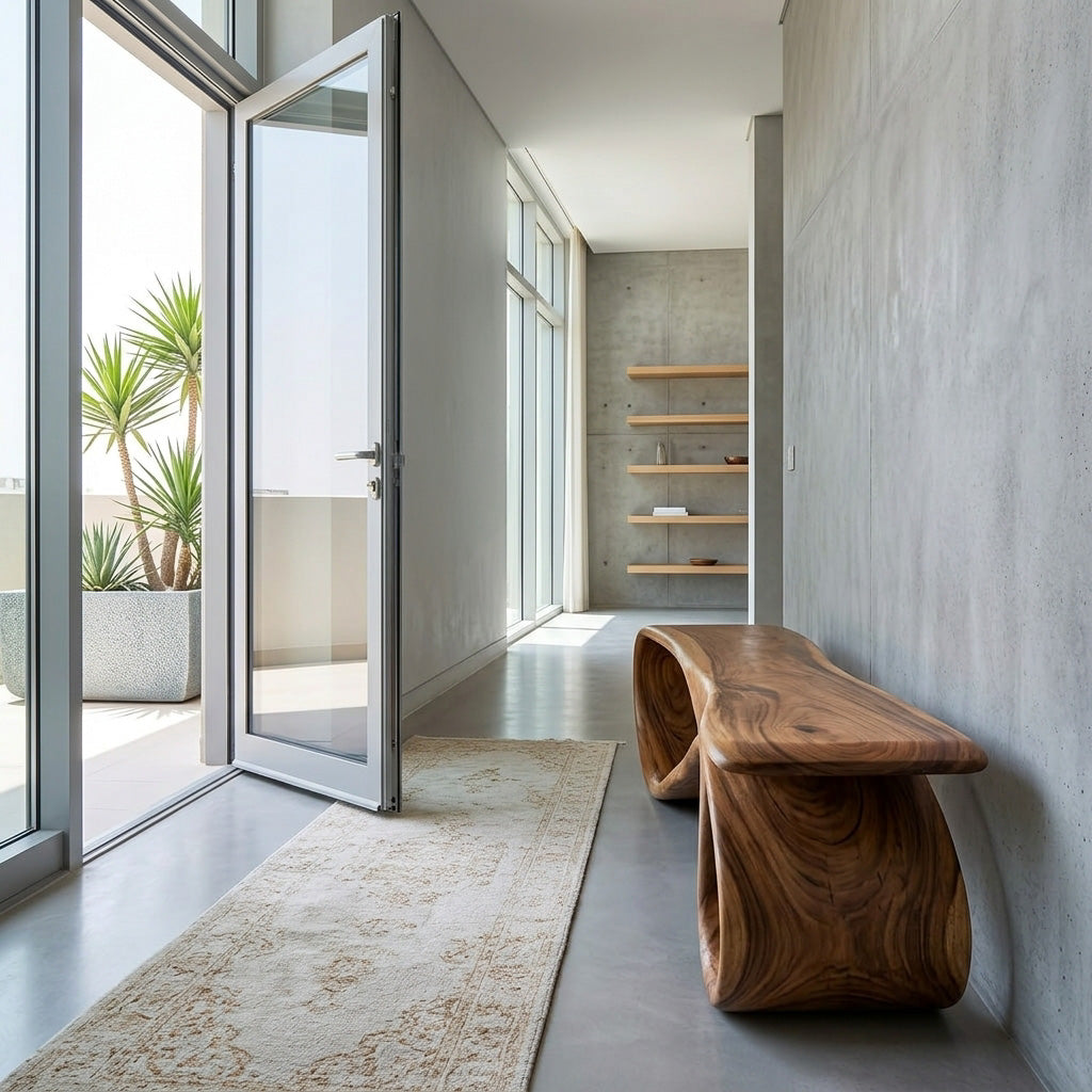 Curved Natural Wood Bench For Contemporary Living Room Decor - Image 3