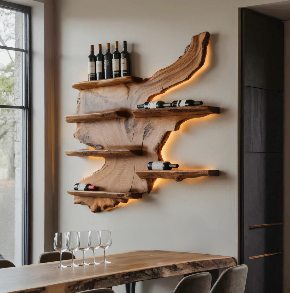Rustic Live Edge Wine Rack Shelf With LED For Bar - Image 2