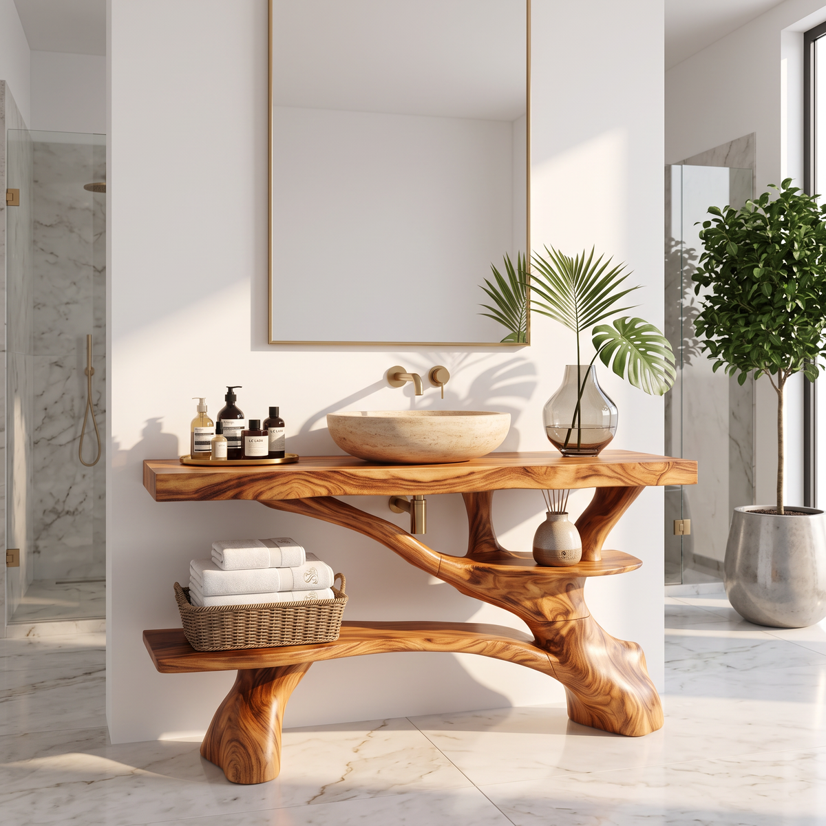 Modern Live Edge Tree Trunk Vanity For Contemporary Bathroom Furniture - Image 3