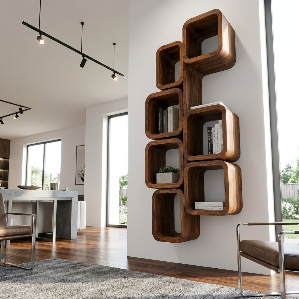 Modern Wall Mounted Bookshelf With Square Design For Living Room - Image 3