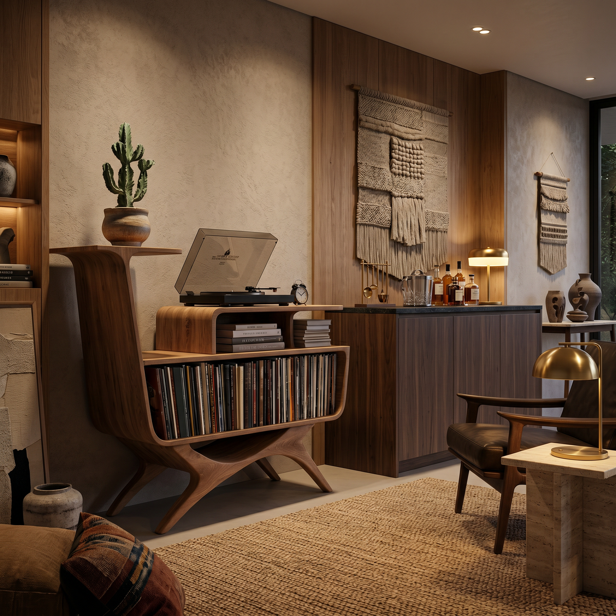Modern Wooden Record Player Stand With Open Frame For Living - Image 3