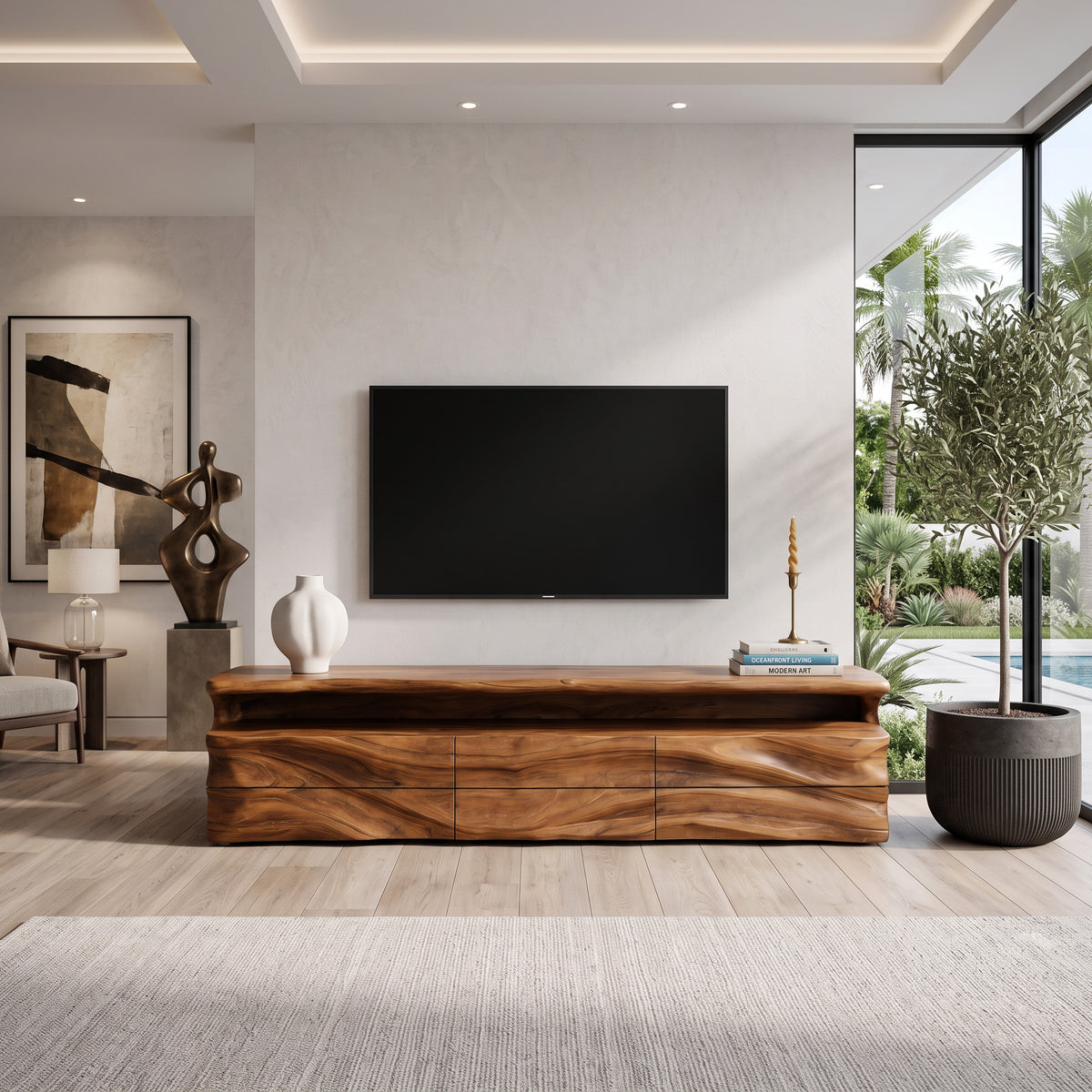 Modern TV Console With Shelf And Drawers For Living Room - Image 8