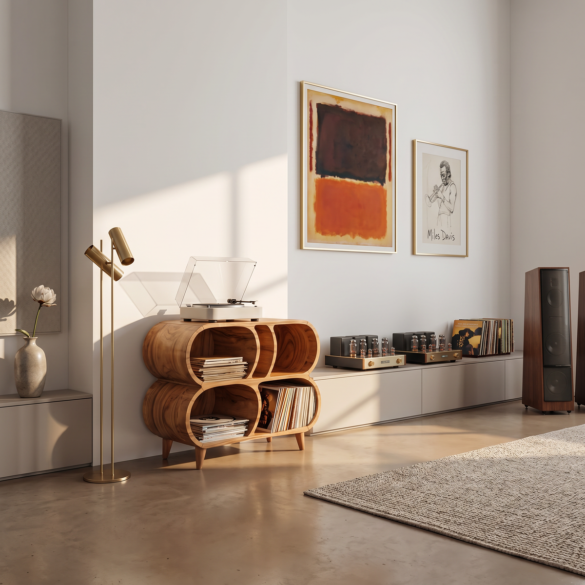 Farmhouse Wood Record Player Stand For Furniture Decor - Image 3
