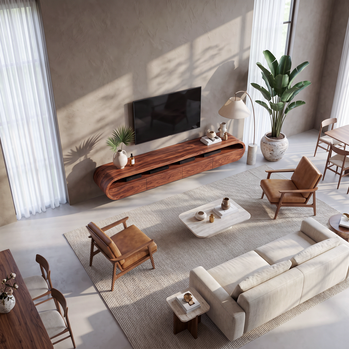 Modern Floating TV Console With Rounded Design For Living Room - Image 3