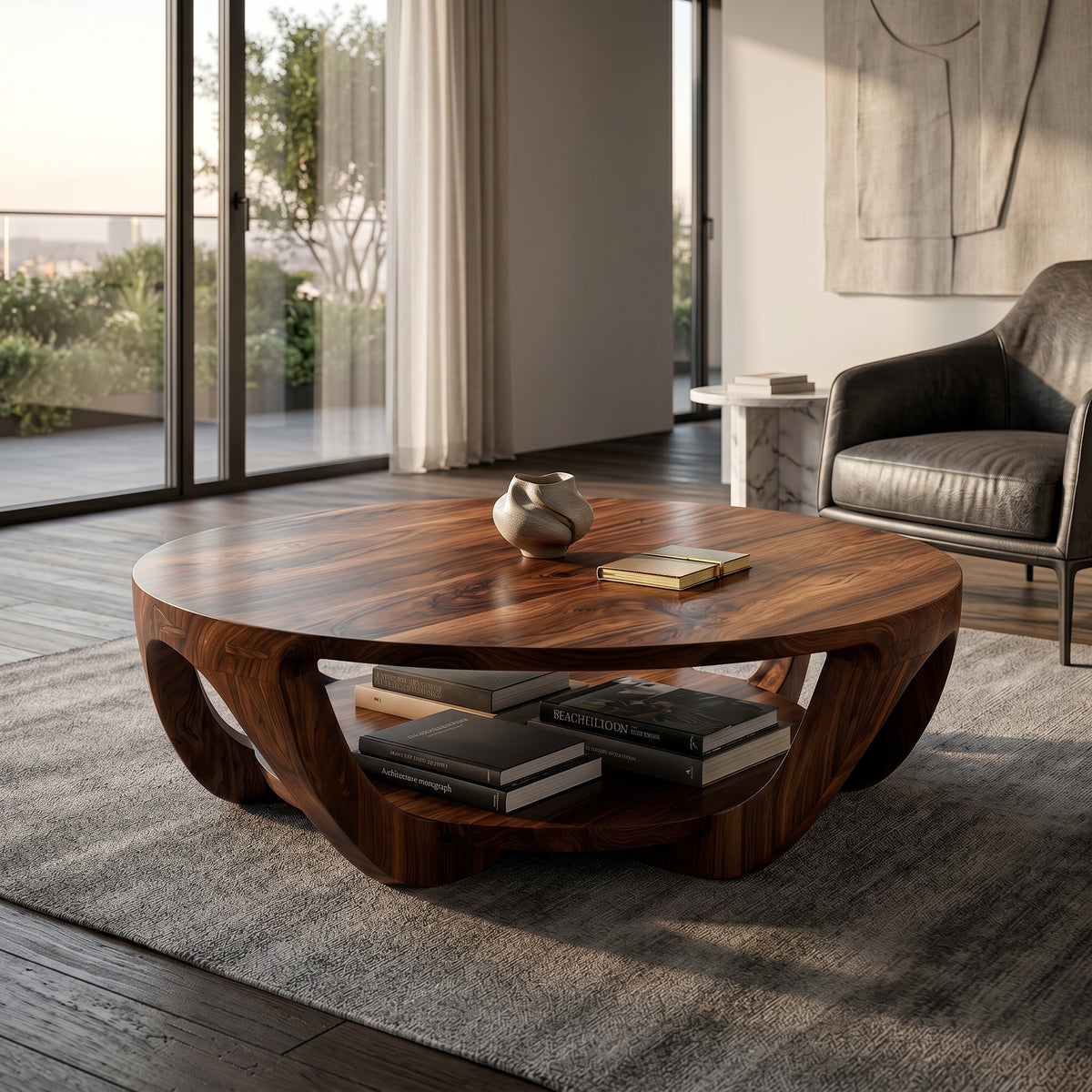 Modern Round Coffee Table With Shelving For Living Room - Image 8