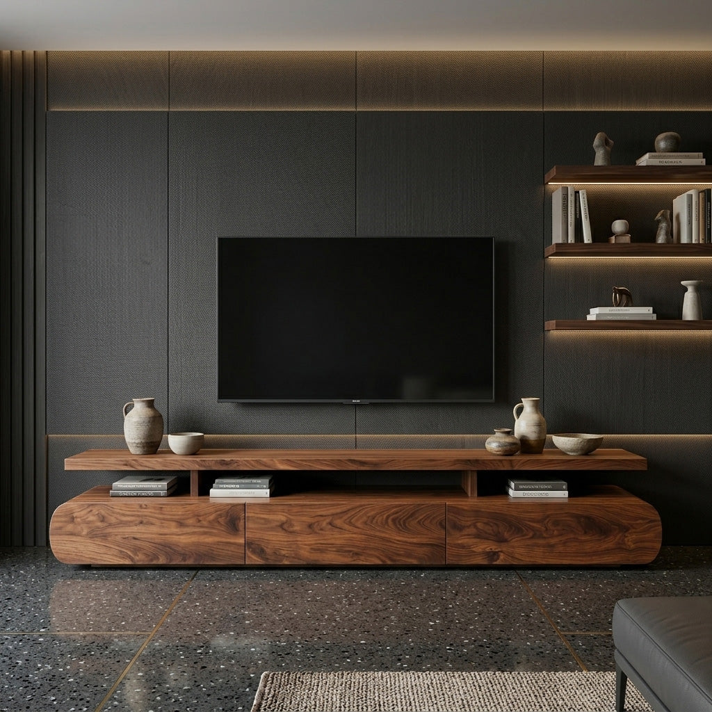 Modern Organic Natural Wood TV Stand For Living Room - Image 3