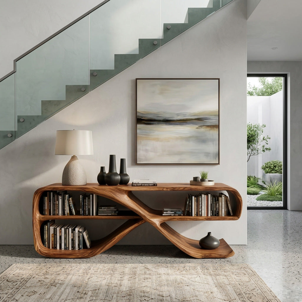 Modern Organic Wooden Console Table For Living Decor - Image 3