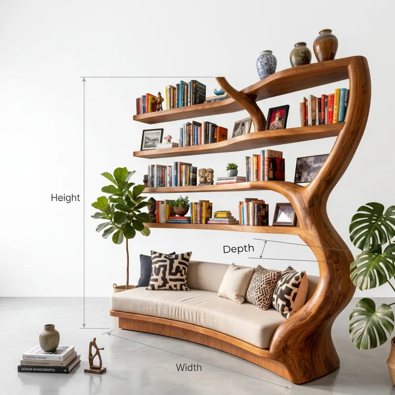 Authentic Hand-Carved Solid Wood Tree Bookshelf Daybed - Image 2