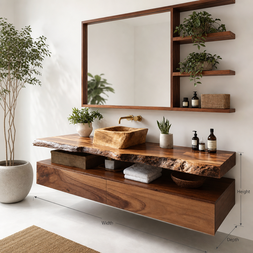 Handcrafted Solid Wood Bathroom Vanity With Storage And Rustic Design - Image 2