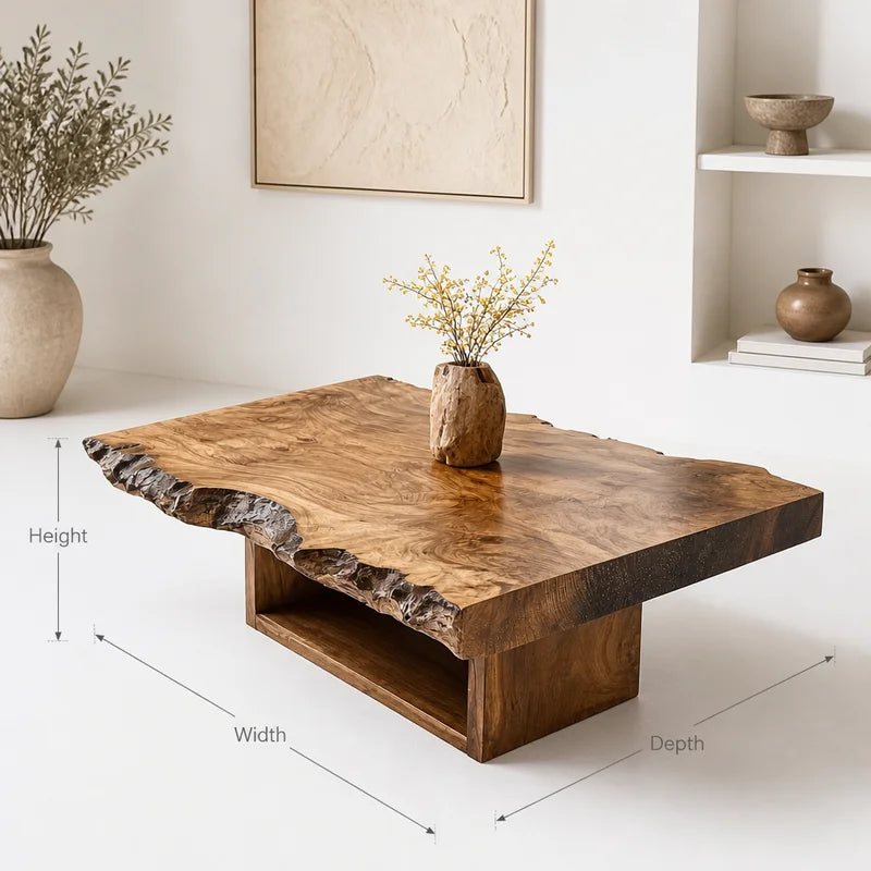 Natural Edge Irregular Solid Wood Coffee Table - Image 2