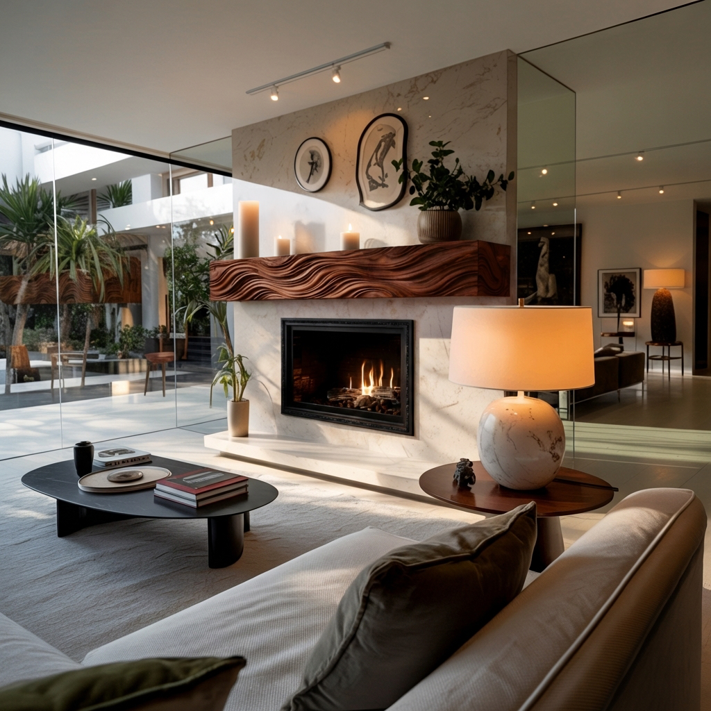 Wooden Fireplace Mantel With Wave Carved For Modern Home Decor - Image 8