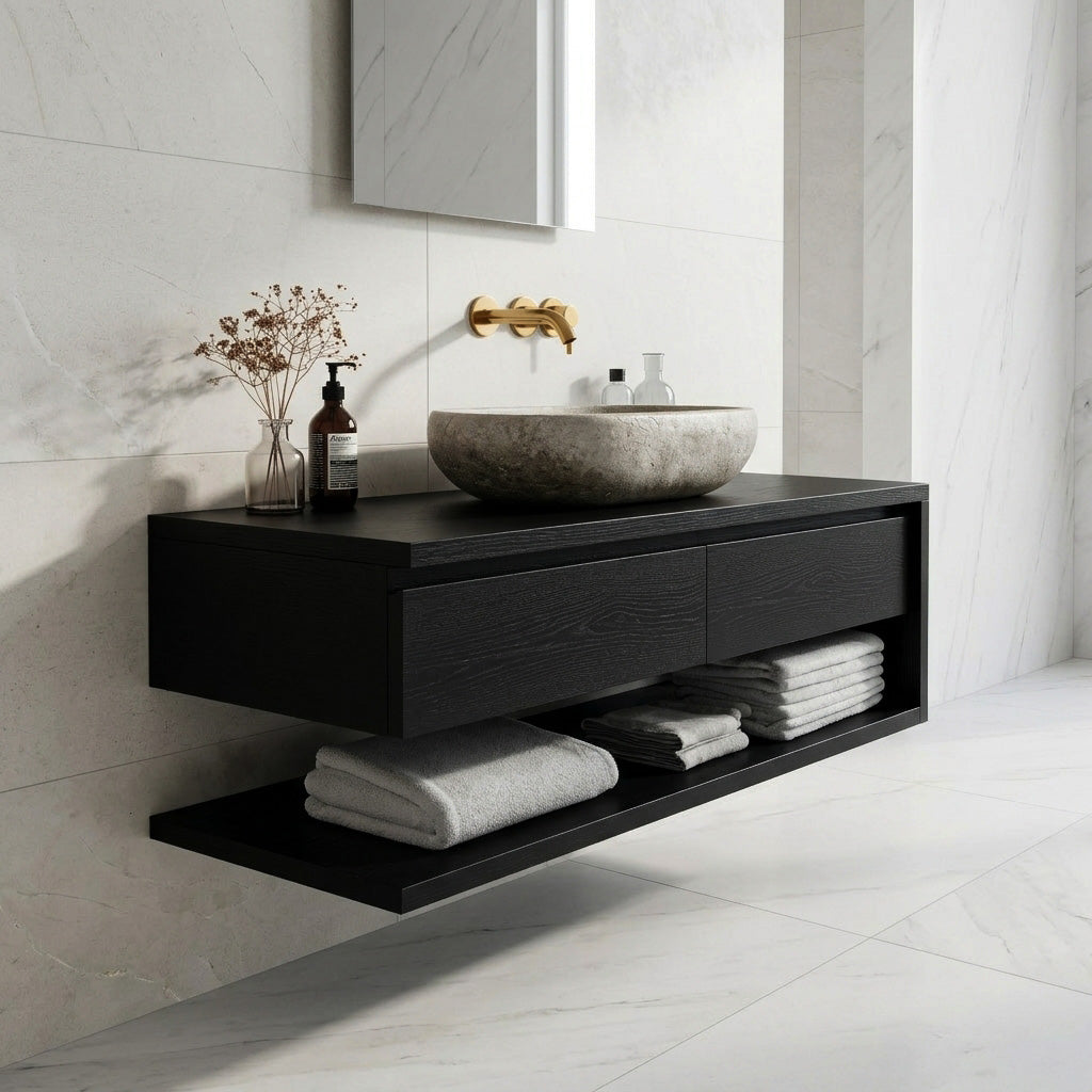 Contemporary Wall Mounted Wood Bathroom Vanity For Bathroom - Image 4