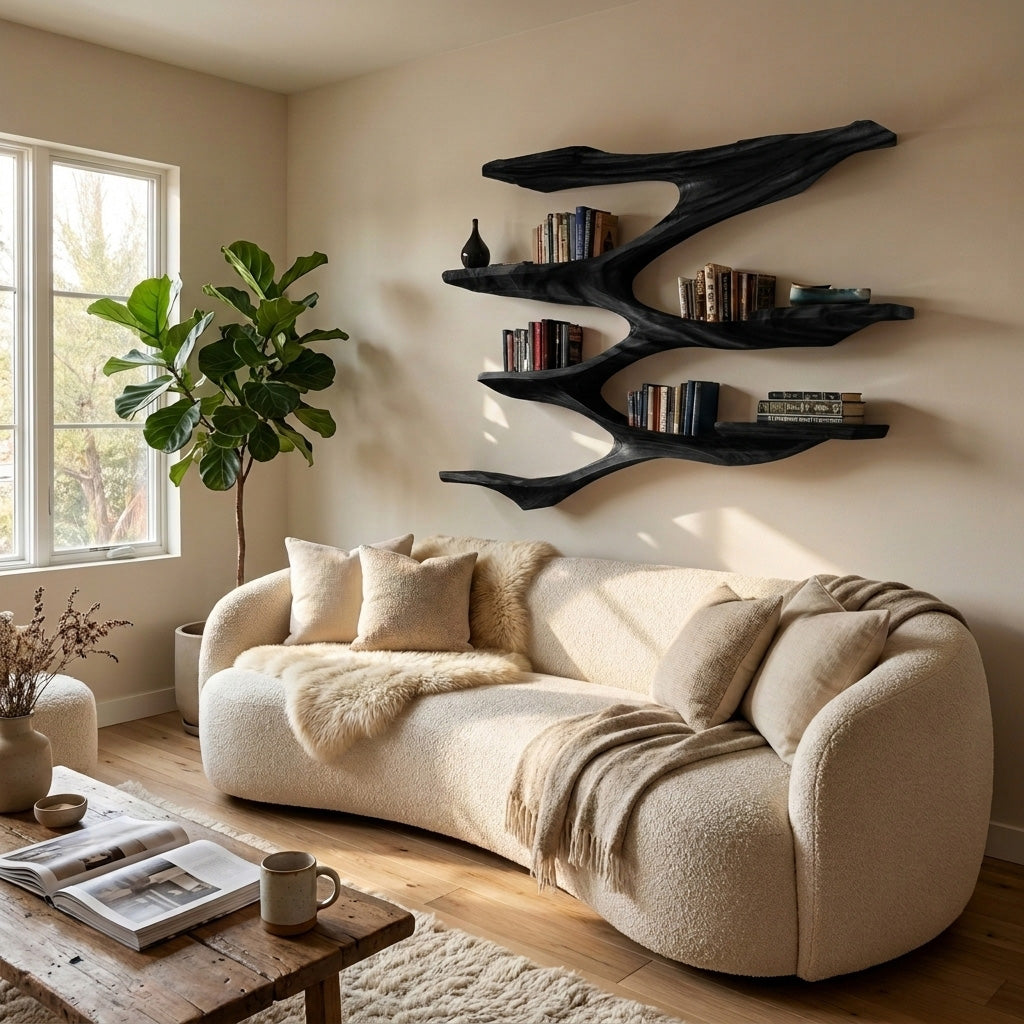 Mid Century Wooden Wall Shelf For Living Room Space - Image 4