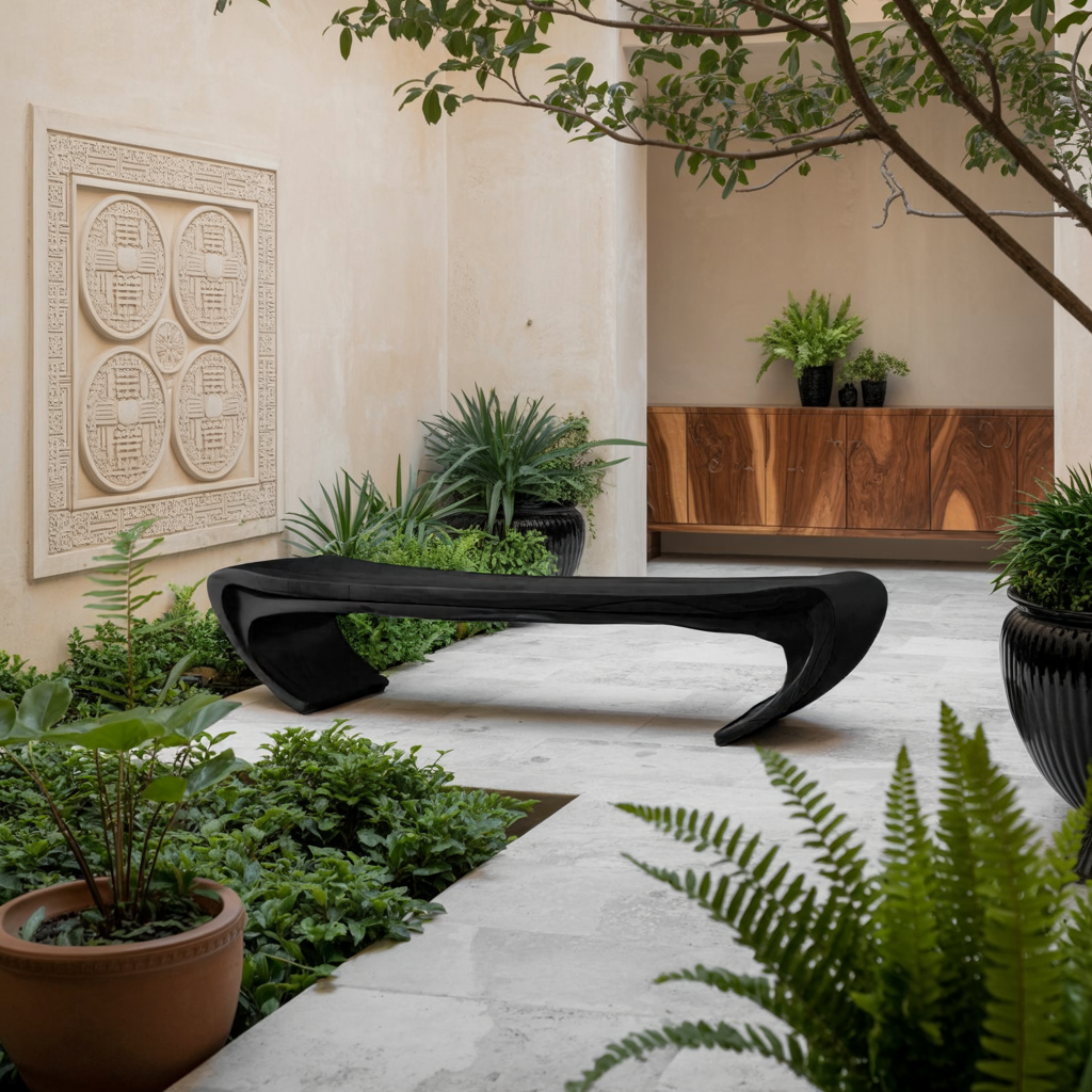 Modern Sculptural Wood Bench For Entryway Or Living Room - Image 4