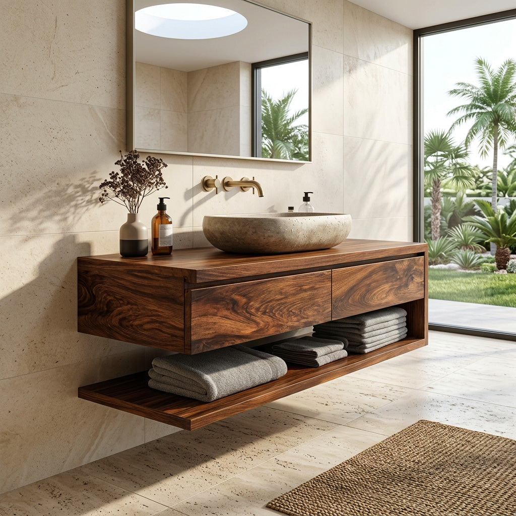 Contemporary Wall Mounted Wood Bathroom Vanity For Bathroom - Image 6
