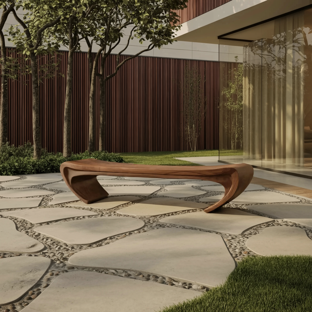 Modern Sculptural Wood Bench For Entryway Or Living Room - Image 6