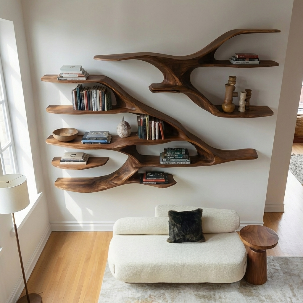 Contemporary Wooden Wall Shelf For Living Room Decor - Image 2