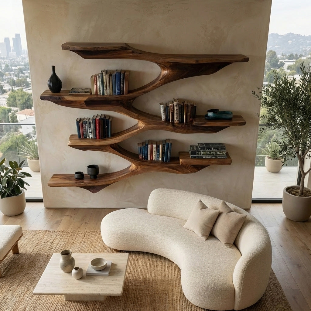 Mid Century Wooden Wall Shelf For Living Room Space - Image 2