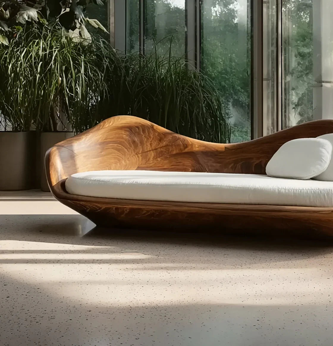 Elegant Modern Wooden Sofa With Sculptural Frame - Image 2