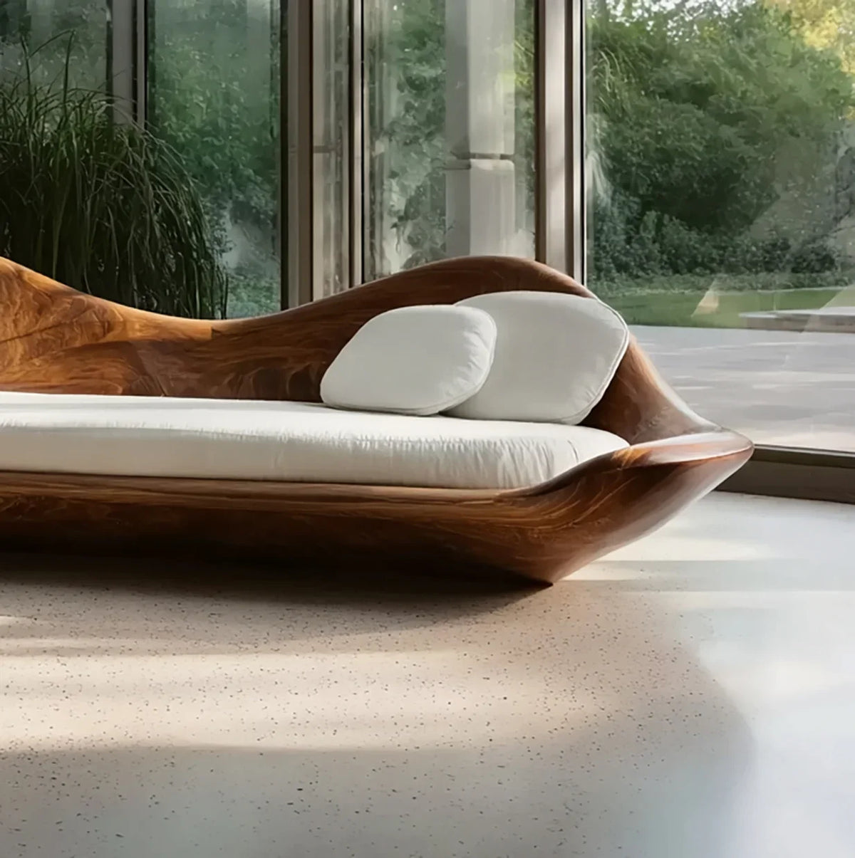 Elegant Modern Wooden Sofa With Sculptural Frame - Image 3