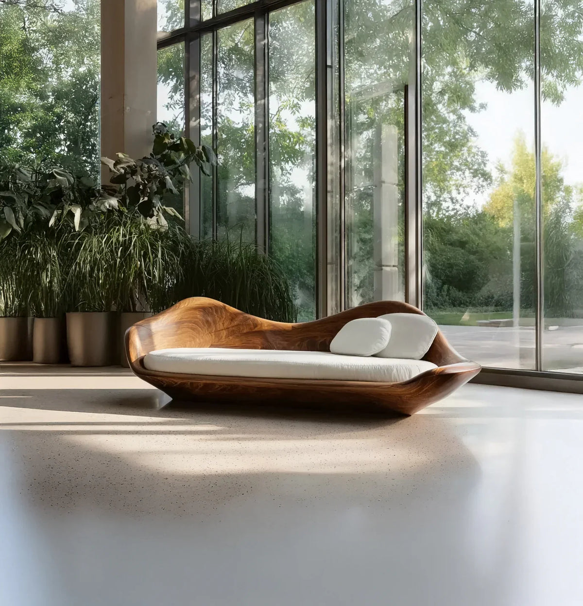 Elegant Modern Wooden Sofa With Sculptural Frame - Image 4