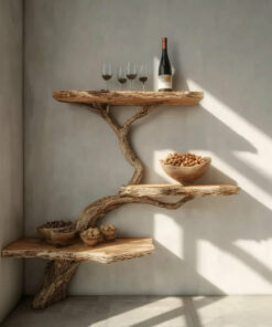 Rustic Driftwood Tree Branch Floating Shelf
