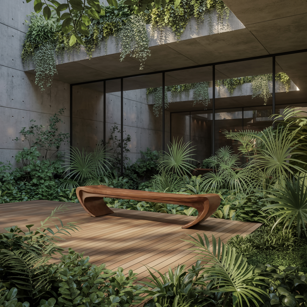 Modern Sculptural Wood Bench For Entryway Or Living Room - Image 2