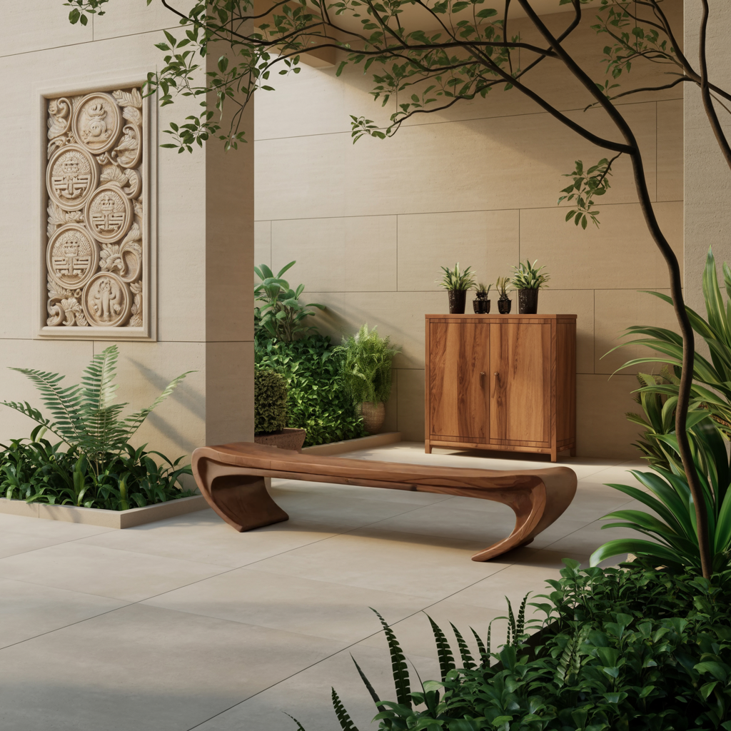Modern Sculptural Wood Bench For Entryway Or Living Room - Image 3