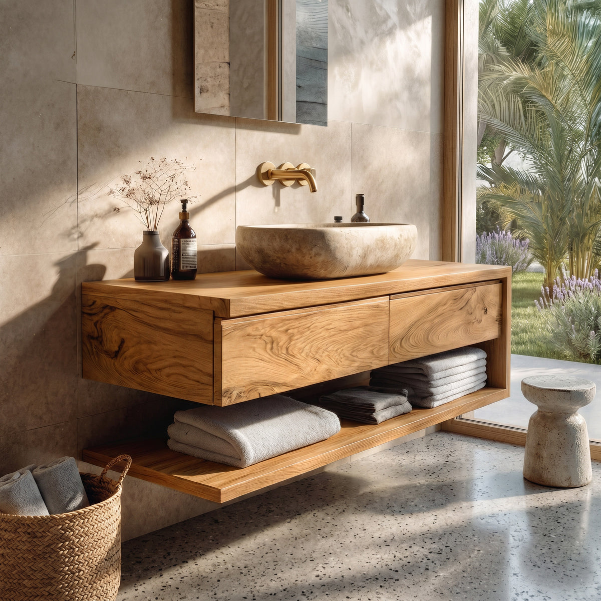 Contemporary Wall Mounted Wood Bathroom Vanity For Bathroom - Image 5