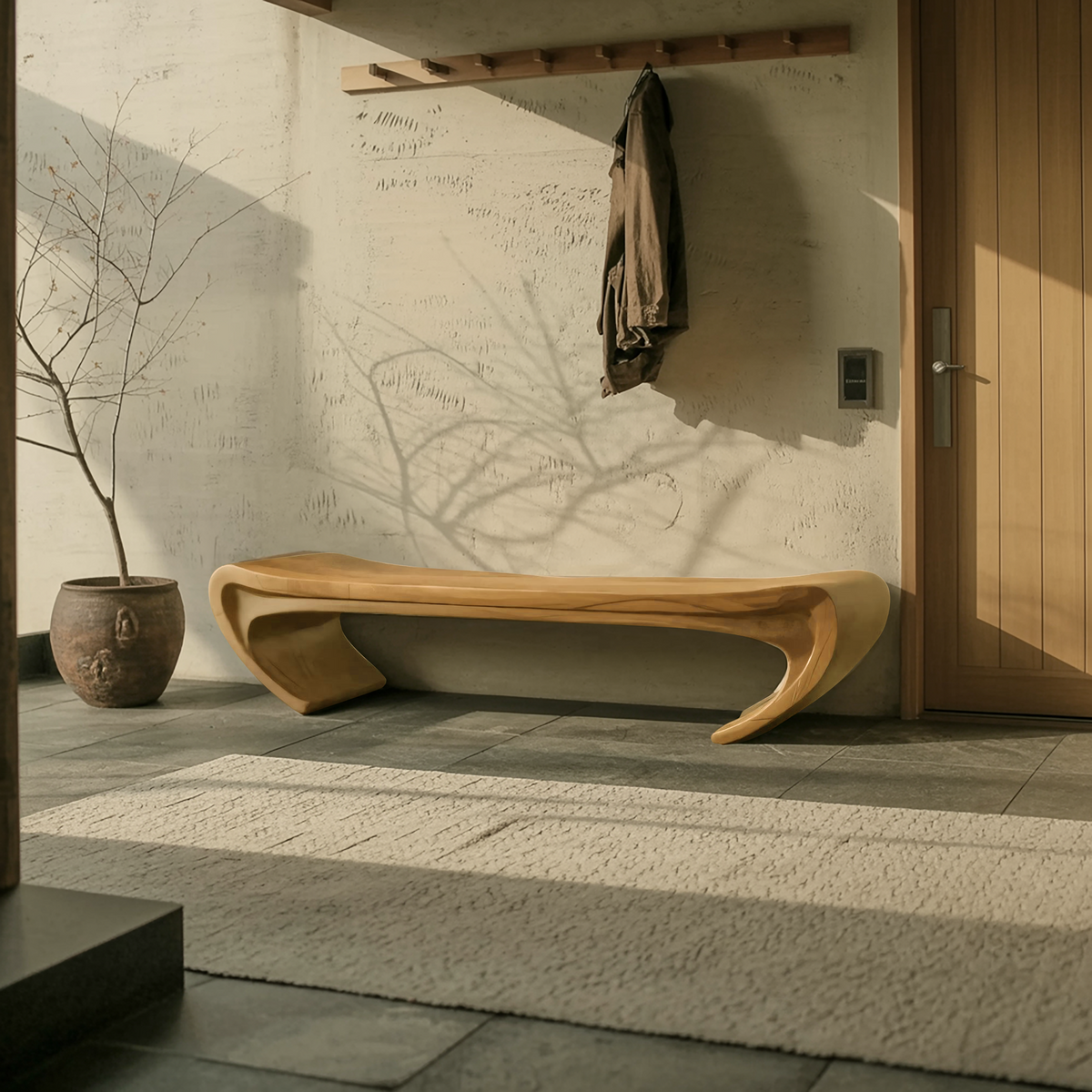 Modern Sculptural Wood Bench For Entryway Or Living Room - Image 5