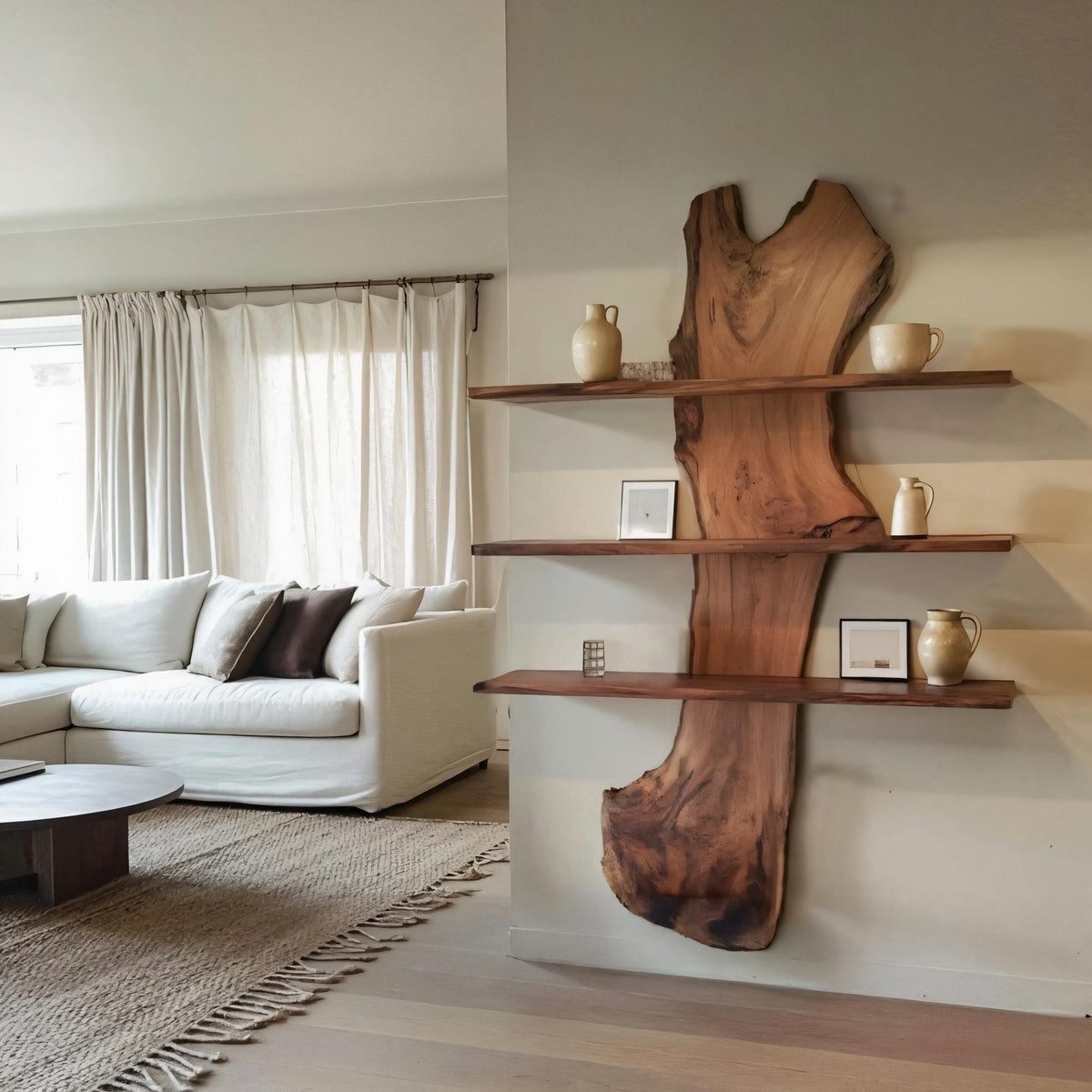 Rustic Live Edge Wall Shelf For Modern Living Room And Entryway - Image 2