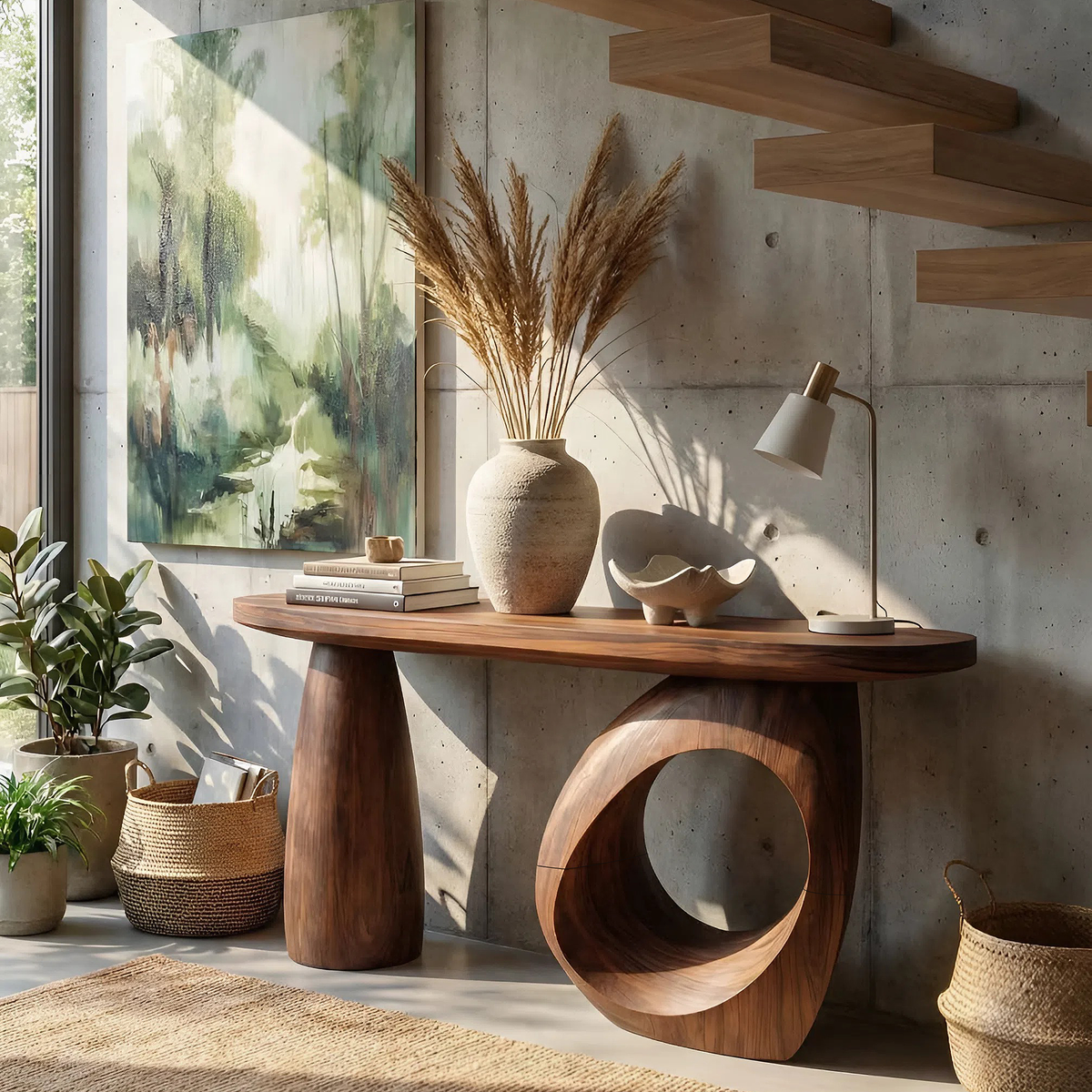 Mid Century Sculptural Live Edge Console Table For Luxury Entryway - Image 3
