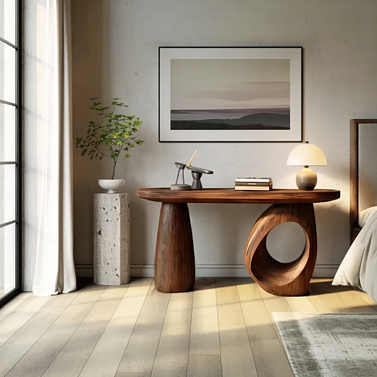 Mid Century Sculptural Live Edge Console Table For Luxury Entryway - Image 2